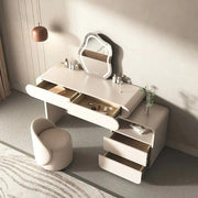 Modern Dressing Table in Rounded Edges Design, White Vanity Table with Mirror.-GCC Home Center